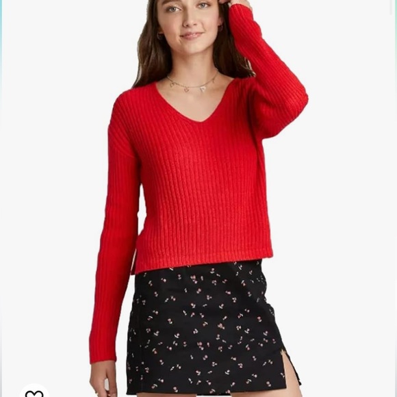 V-Neck Rib Knit Sweater - Picture 1 of 8